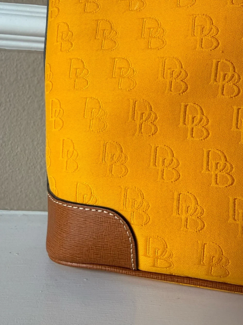 Dooney & Bourke Purse Marigold Yellow Gold Tote Bag Brown Leather Trim Red NWOT